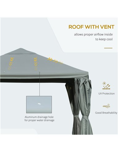 Outsunny 3x3m Garden Gazebo with Curtains, Netting Sidewalls, Grey