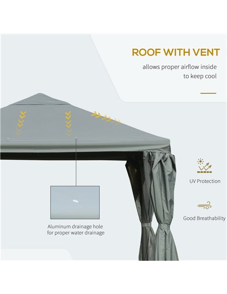 Outsunny 3x3m Garden Gazebo with Curtains, Netting Sidewalls, Grey - pic 18982 | FastDaddyshop