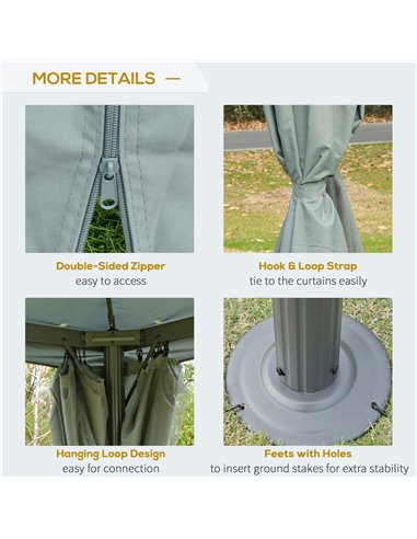 Outsunny 3x3m Garden Gazebo with Curtains, Netting Sidewalls, Grey