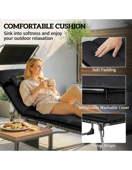 Outsunny Folding Sun Loungers Set of 2 with Canopy, Reclining Sunbed with Cushion, Side Pocket, Carrying Handle, Black - pic 189846 | FastDaddyshop