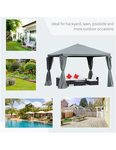 Outsunny 3(m) Garden Gazebo Canopy Party Tent Garden Pavilion Patio Shelter Aluminum Frame with Curtains, Netting Sidewalls, Gre
