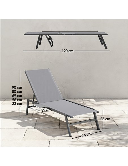 Outsunny Sun Loungers Set of 2 with Side Tray Table, Garden Recliners with 5-Position Adjustable Backrest, 2 Wheels, Grey - pic 189852 | FastDaddyshop