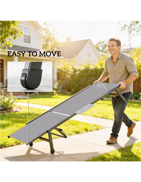 Outsunny Sun Loungers Set of 2 with Side Tray Table, Garden Recliners with 5-Position Adjustable Backrest, 2 Wheels, Grey - pic 189856 | FastDaddyshop