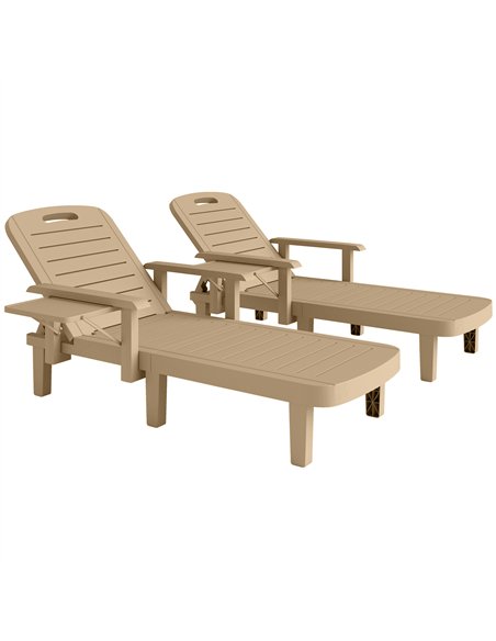 Outsunny Set of 2 Reclining Sun Loungers, 5 Positions Adjustable Outdoor Chaise Lounge Chair with Armrests, Khaki - pic 189859 | FastDaddyshop