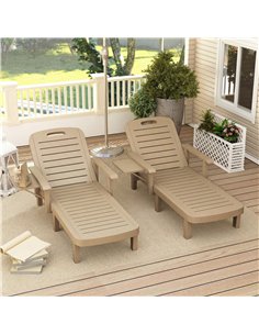 Outsunny Set of 2 Reclining Sun Loungers, 5 Positions Adjustable Outdoor Chaise Lounge Chair with Armrests, Khaki 2