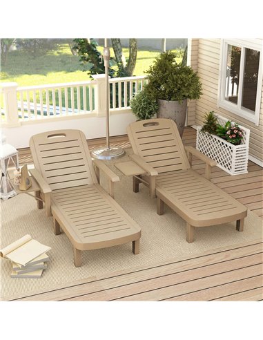 Outsunny Set of 2 Reclining Sun Loungers, 5 Positions Adjustable Outdoor Chaise Lounge Chair with Armrests, Khaki