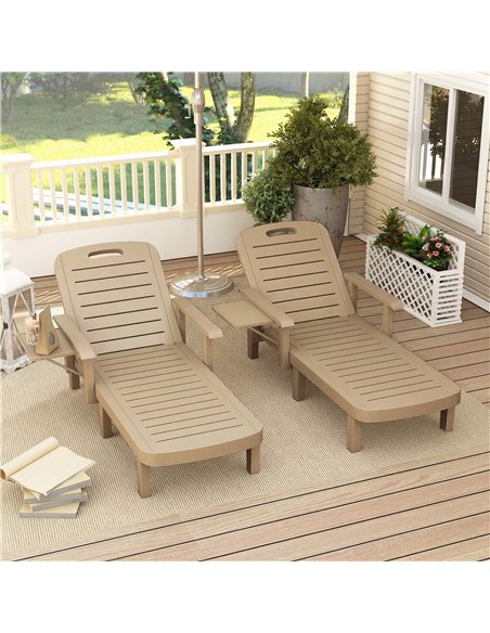 Outsunny Set of 2 Reclining Sun Loungers, 5 Positions Adjustable Outdoor Chaise Lounge Chair with Armrests, Khaki - pic 189860 | FastDaddyshop