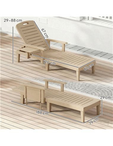 Outsunny Set of 2 Reclining Sun Loungers, 5 Positions Adjustable Outdoor Chaise Lounge Chair with Armrests, Khaki