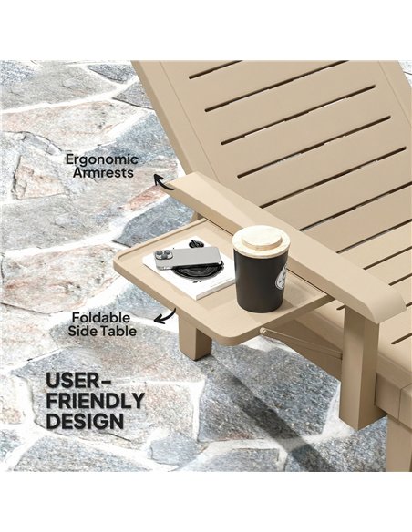 Outsunny Set of 2 Reclining Sun Loungers, 5 Positions Adjustable Outdoor Chaise Lounge Chair with Armrests, Khaki - pic 189863 | FastDaddyshop