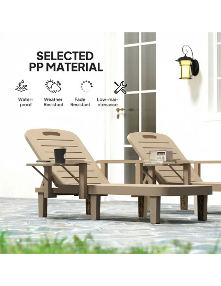 Outsunny Set of 2 Reclining Sun Loungers, 5 Positions Adjustable Outdoor Chaise Lounge Chair with Armrests, Khaki - pic 189864 | FastDaddyshop