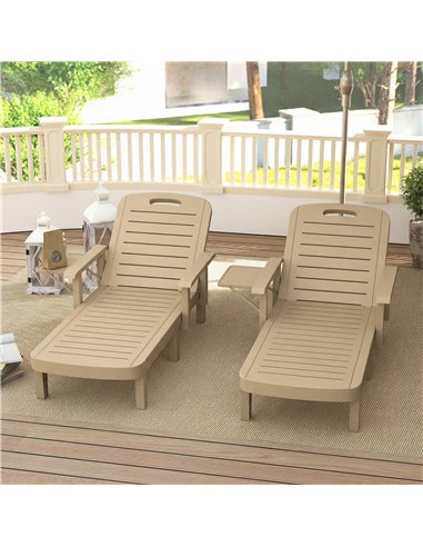 Outsunny Set of 2 Reclining Sun Loungers, 5 Positions Adjustable Outdoor Chaise Lounge Chair with Armrests, Khaki