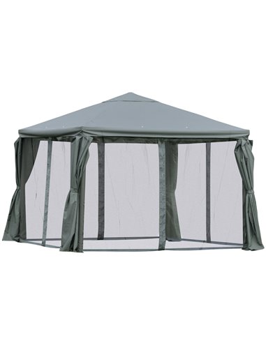 Outsunny 3(m) Garden Gazebo Canopy Party Tent Garden Pavilion Patio Shelter Aluminum Frame with Curtains, Netting Sidewalls, Gre