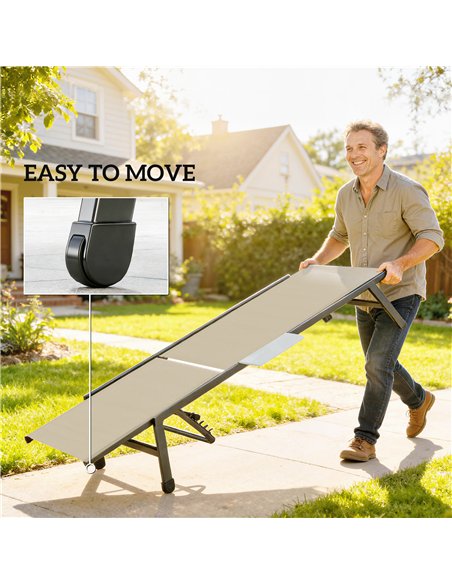 Outsunny Sun Loungers Set of 2 with Side Tray Table, Garden Recliners with 5-Position Adjustable Backrest, 2 Wheels, Khaki - pic 189874 | FastDaddyshop