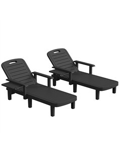 Outsunny Set of 2 Reclining Sun Loungers, 5 Positions Adjustable Outdoor Chaise Lounge Chair with Armrests, Black