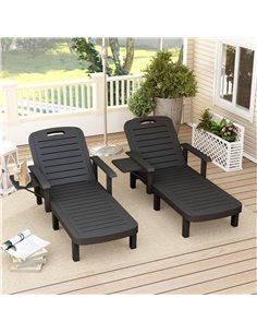 Outsunny Set of 2 Reclining Sun Loungers, 5 Positions Adjustable Outdoor Chaise Lounge Chair with Armrests, Black 2