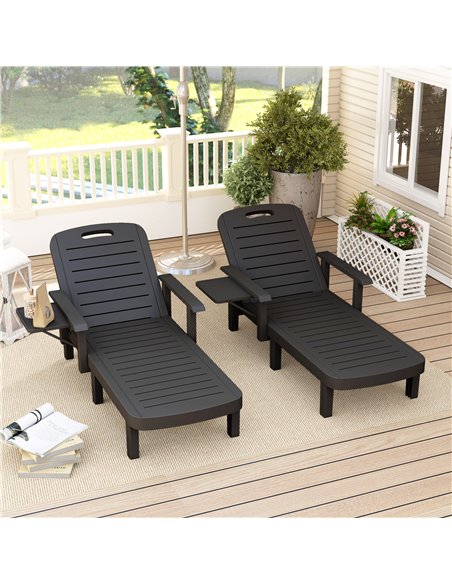 Outsunny Set of 2 Reclining Sun Loungers, 5 Positions Adjustable Outdoor Chaise Lounge Chair with Armrests, Black - pic 189878 | FastDaddyshop
