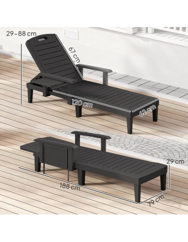 Outsunny Set of 2 Reclining Sun Loungers, 5 Positions Adjustable Outdoor Chaise Lounge Chair with Armrests, Black