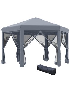 Outsunny 3.2x3.8m Pop Up Gazebo, Hexagonal Canopy Tent with Mesh Sidewalls, Handy Bag, Grey