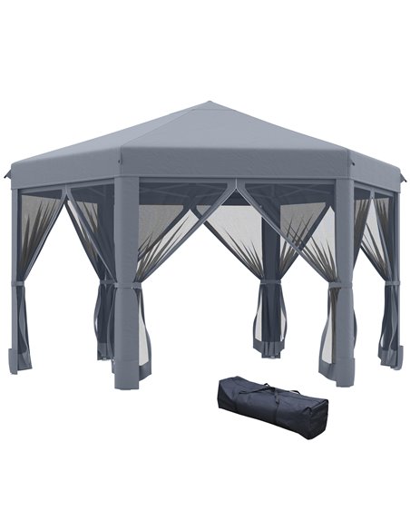 Outsunny 3.2x3.8m Pop Up Gazebo, Hexagonal Canopy Tent with Mesh Sidewalls, Handy Bag, Grey - pic 18988 | FastDaddyshop