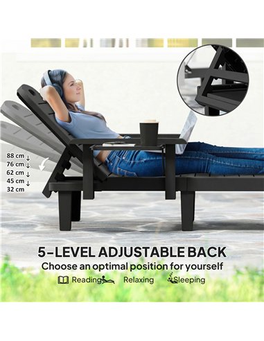 Outsunny Set of 2 Reclining Sun Loungers, 5 Positions Adjustable Outdoor Chaise Lounge Chair with Armrests, Black