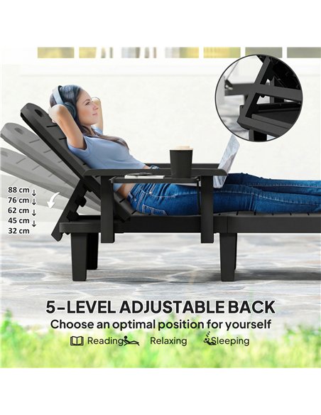 Outsunny Set of 2 Reclining Sun Loungers, 5 Positions Adjustable Outdoor Chaise Lounge Chair with Armrests, Black - pic 189880 | FastDaddyshop