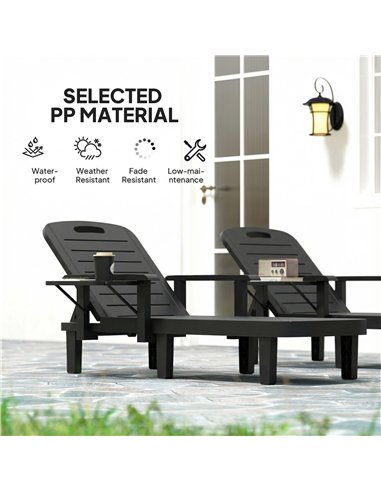 Outsunny Set of 2 Reclining Sun Loungers, 5 Positions Adjustable Outdoor Chaise Lounge Chair with Armrests, Black