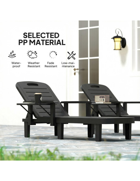 Outsunny Set of 2 Reclining Sun Loungers, 5 Positions Adjustable Outdoor Chaise Lounge Chair with Armrests, Black - pic 189882 | FastDaddyshop