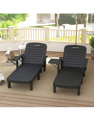 Outsunny Set of 2 Reclining Sun Loungers, 5 Positions Adjustable Outdoor Chaise Lounge Chair with Armrests, Black