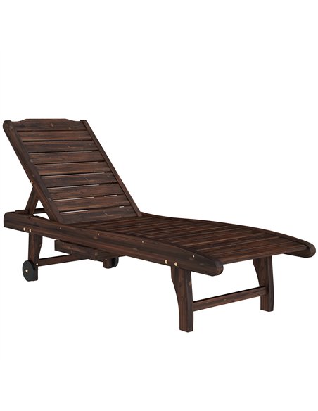 Outsunny Outdoor Wooden Sun Lounger with Built-In Table, Carbonised Finish - pic 189886 | FastDaddyshop