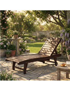 Outsunny Outdoor Wooden Sun Lounger with Built-In Table, Carbonised Finish 2