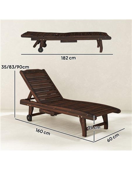 Outsunny Outdoor Wooden Sun Lounger with Built-In Table, Carbonised Finish - pic 189888 | FastDaddyshop