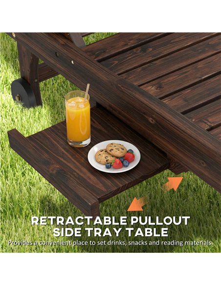 Outsunny Outdoor Wooden Sun Lounger with Built-In Table, Carbonised Finish - pic 189889 | FastDaddyshop