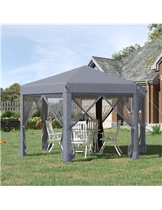 Outsunny 3.2x3.8m Pop Up Gazebo, Hexagonal Canopy Tent with Mesh Sidewalls, Handy Bag, Grey 2