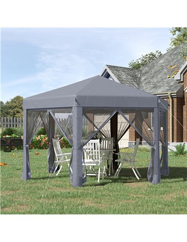 Outsunny 3.2x3.8m Pop Up Gazebo, Hexagonal Canopy Tent with Mesh Sidewalls, Handy Bag, Grey