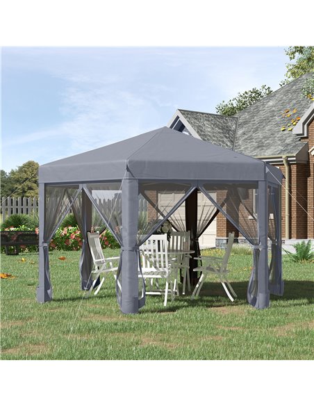 Outsunny 3.2x3.8m Pop Up Gazebo, Hexagonal Canopy Tent with Mesh Sidewalls, Handy Bag, Grey - pic 18989 | FastDaddyshop