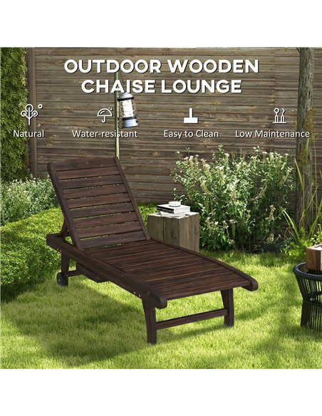 Outsunny Outdoor Wooden Sun Lounger with Built-In Table, Carbonised Finish - pic 189892 | FastDaddyshop