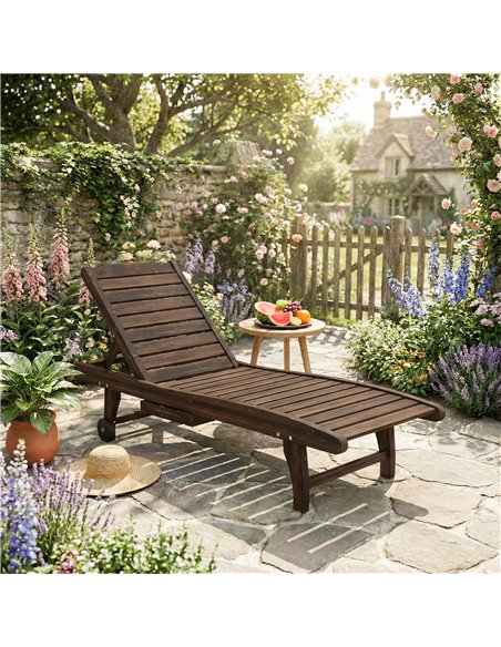 Outsunny Outdoor Wooden Sun Lounger with Built-In Table, Carbonised Finish - pic 189894 | FastDaddyshop