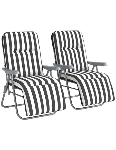 Outsunny Set of 2 Foldable Patio Sun Lounger with Adjustable Backrest and Cushion, Grey and White - pic 189895 | FastDaddyshop