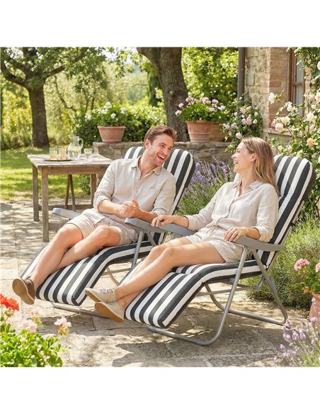 Outsunny Set of 2 Foldable Patio Sun Lounger with Adjustable Backrest and Cushion, Grey and White - pic 189896 | FastDaddyshop
