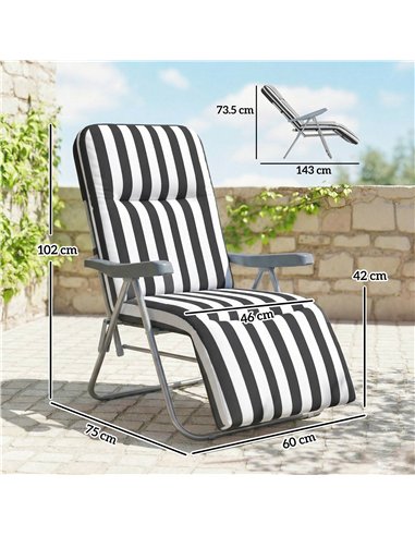 Outsunny Set of 2 Foldable Patio Sun Lounger with Adjustable Backrest and Cushion, Grey and White