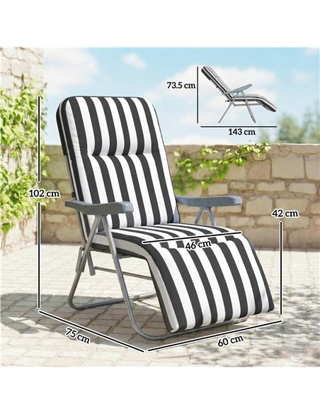 Outsunny Set of 2 Foldable Patio Sun Lounger with Adjustable Backrest and Cushion, Grey and White - pic 189897 | FastDaddyshop