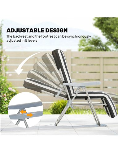 Outsunny Set of 2 Foldable Patio Sun Lounger with Adjustable Backrest and Cushion, Grey and White