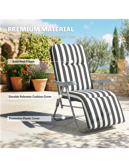 Outsunny Set of 2 Foldable Patio Sun Lounger with Adjustable Backrest and Cushion, Grey and White - pic 189901 | FastDaddyshop