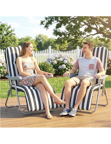 Outsunny Set of 2 Foldable Patio Sun Lounger with Adjustable Backrest and Cushion, Grey and White
