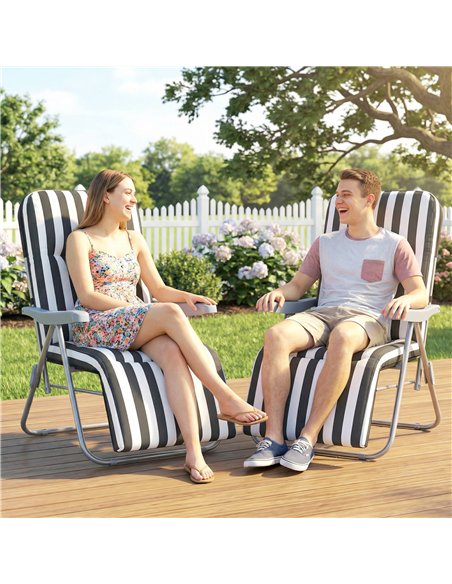 Outsunny Set of 2 Foldable Patio Sun Lounger with Adjustable Backrest and Cushion, Grey and White - pic 189902 | FastDaddyshop