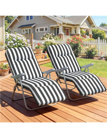 Outsunny Set of 2 Foldable Patio Sun Lounger with Adjustable Backrest and Cushion, Grey and White - pic 189903 | FastDaddyshop
