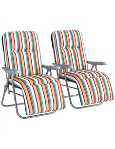 Outsunny Set of 2 Foldable Patio Sun Lounger with Adjustable Backrest and Cushion, Multicoloured