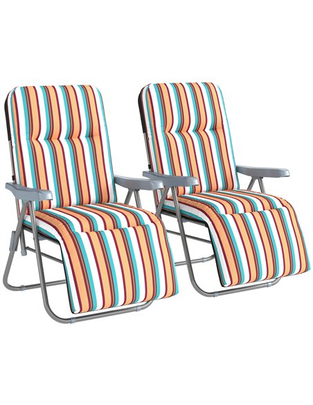Outsunny Set of 2 Foldable Patio Sun Lounger with Adjustable Backrest and Cushion, Multicoloured - pic 189904 | FastDaddyshop