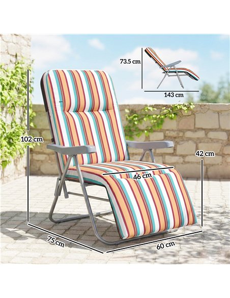 Outsunny Set of 2 Foldable Patio Sun Lounger with Adjustable Backrest and Cushion, Multicoloured - pic 189906 | FastDaddyshop