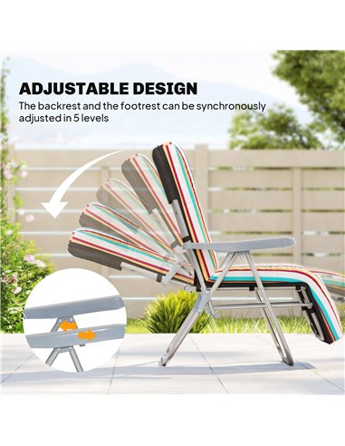 Outsunny Set of 2 Foldable Patio Sun Lounger with Adjustable Backrest and Cushion, Multicoloured